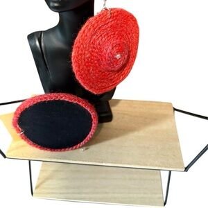 Mini Hat, Wool, Handcrafted, Loop/Hoop Statement Earrings, Multicolor, New.